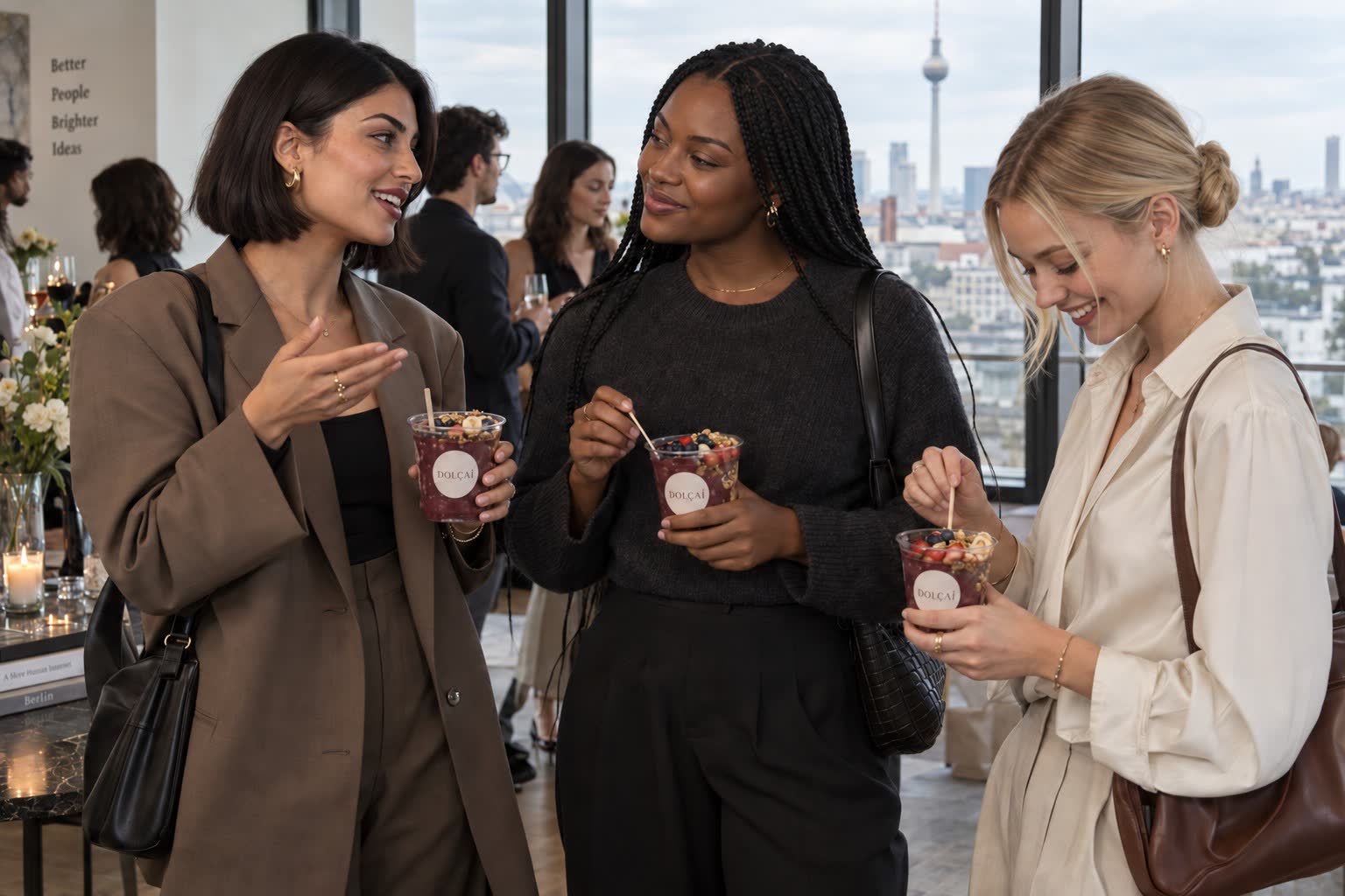 Junge Gründerinnen mit Açaí bei einem Berliner Networking-Event